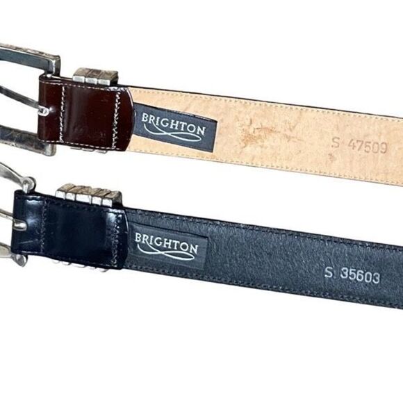 Brighton Leather Belt Set of 2 Brown and Black with Silver Hardware Size Small - Picture 2 of 4